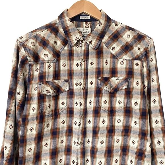 Cody James Mens Large Plaid Aztec Flannel Button Up Shirt Pearl Snap Western - Picture 2 of 7